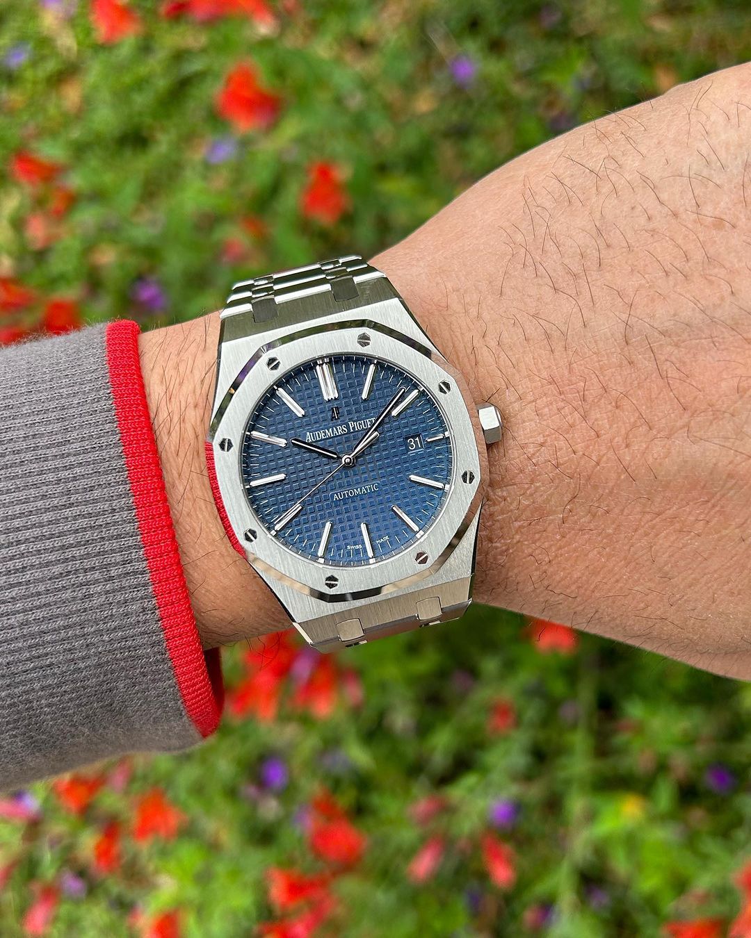 Luxury Silver Stainless Steel Automatic Watch for Men – Blue Textured Dial Analog Watch